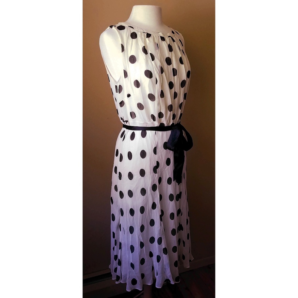 Forth & Towne Silk White & Black Polka Dot Dress